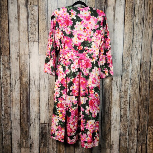ZARA Pink Floral Print Midi Belted Dress - M - Picture 13 of 15